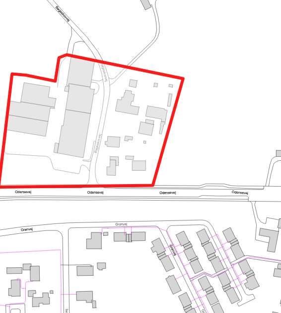 Muligt fjernvarmeområde Bøgeskovvej & Odensevej markeret med rød.