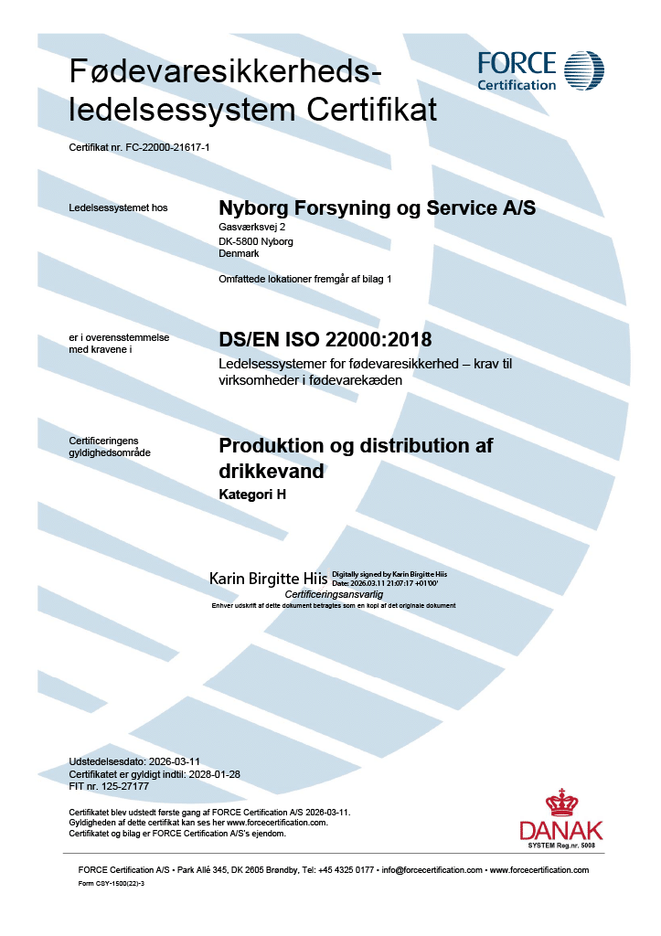 Certifikat FC 22000 21617 1 Nyborg Forsyning og service